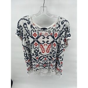 Tommy Hilfiger Women's Boho Short‎ Sleeve Round Neck 100% Linen T-Shirt XL